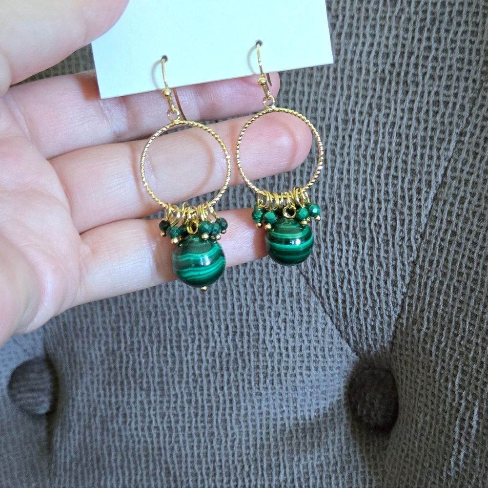 Iris & Lily Malachite💚 Cluster Dangle Earrings